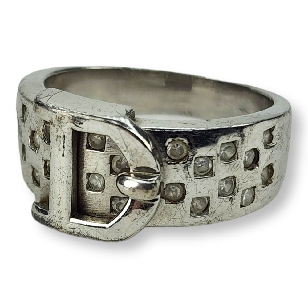 Vintage Buckle Ring Sterling Silver 925 Size 8 Wide Band